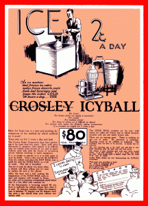 Ice - 2-cents a Day - Crosley IcyBall Advertisement, Depicts Heating Arrangement